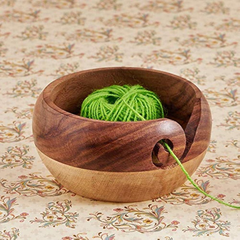 Eximious India Gifts for Women Wooden Yarn Bowl Knitting Bowl Large Crochet Yarn Holder Handmade Crocheting Accessories and Supplies Organizer 7 x 3 (Two Tone)